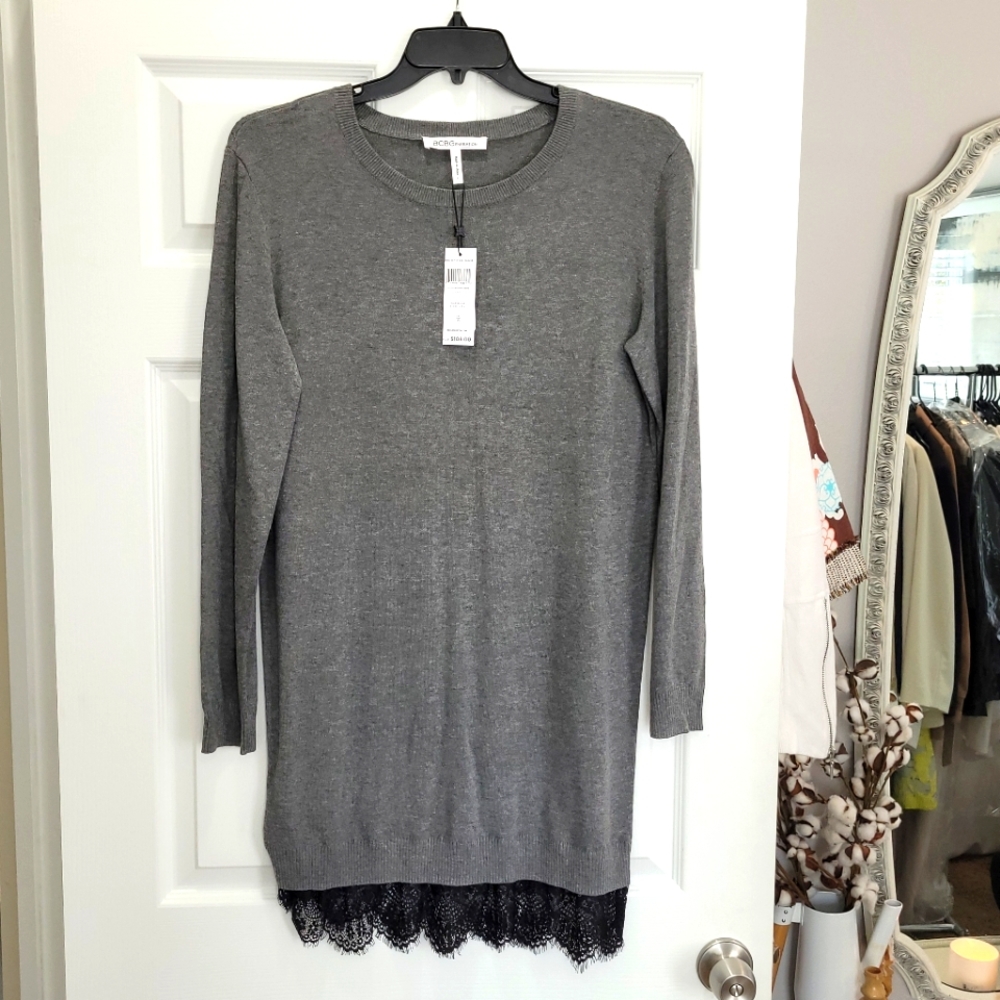 BCBGeneration grey ribbed crew neck longsleeve shift sweaterdress size Large NWT